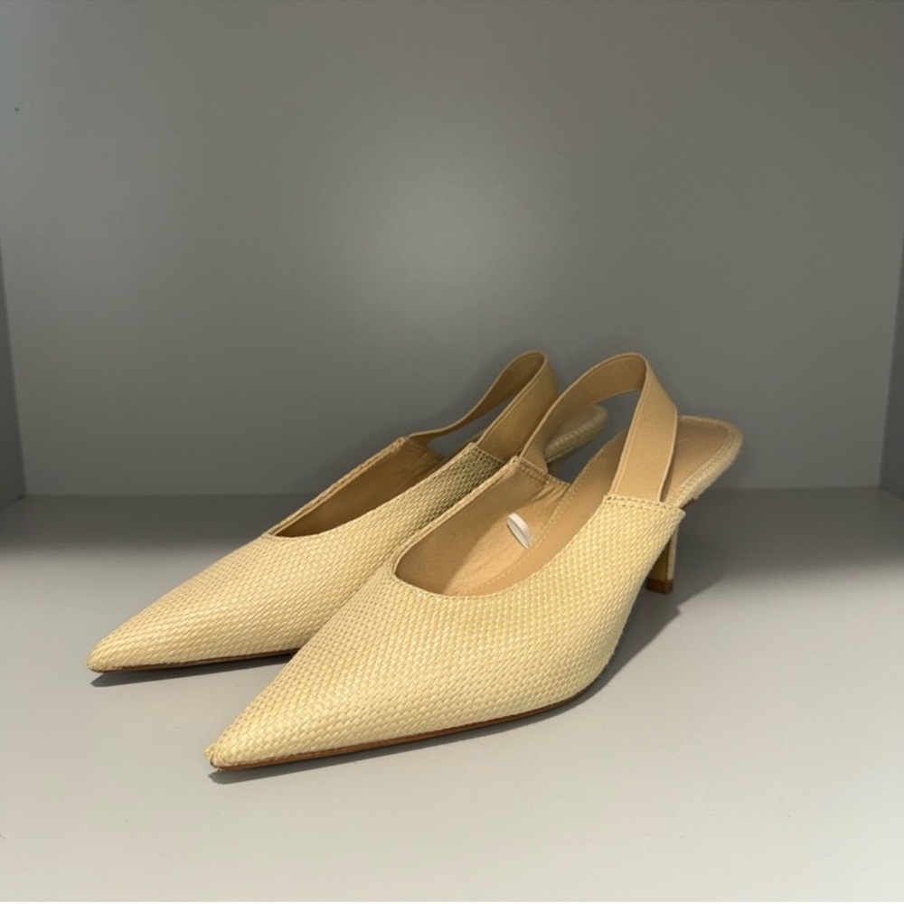 H&M Raffia Slingback Heels | Cream Woven Pointed Toe | EU 39